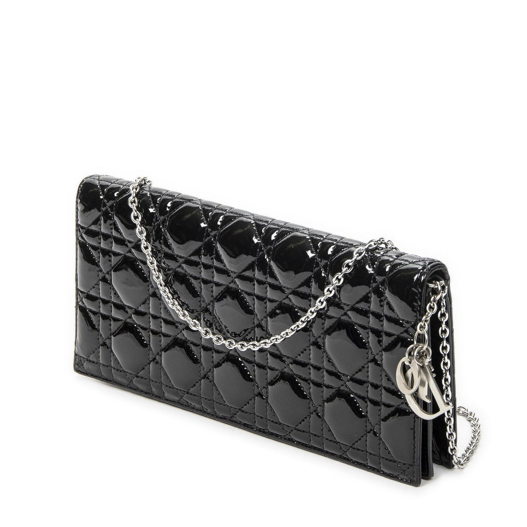 Dior Lady Dior Chain Clutch Black Cannage Patent Leather — view 2