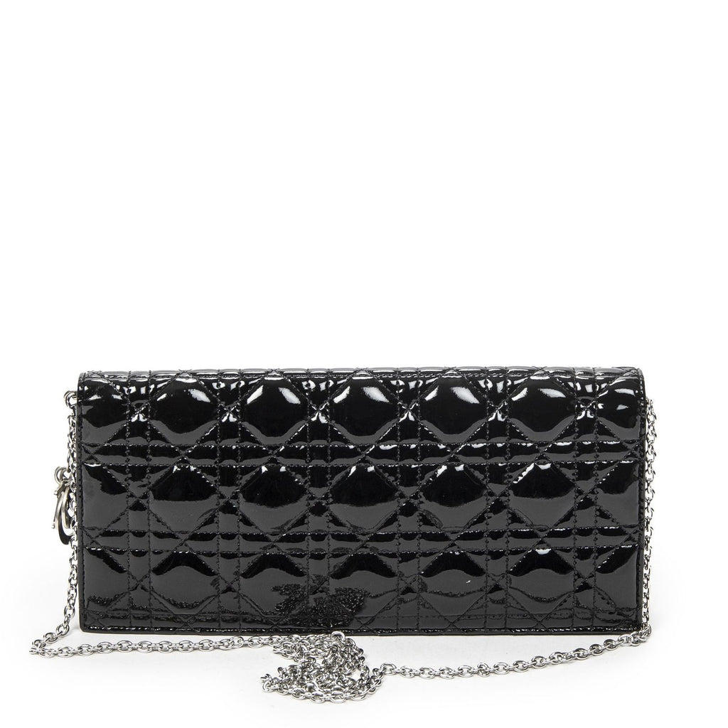 Dior Lady Dior Chain Clutch Black Cannage Patent Leather — view 5