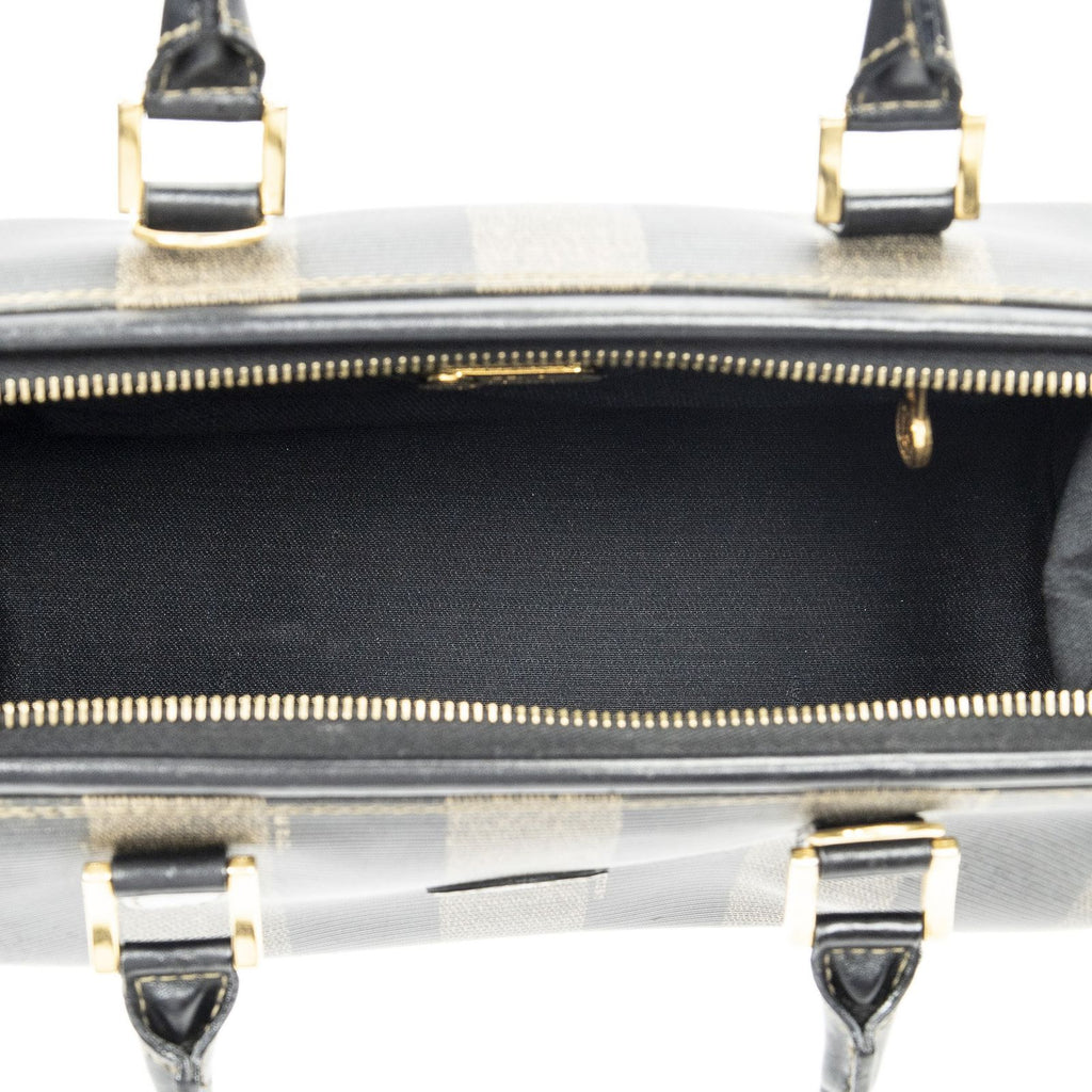 Fendi Frame Boston Brown Black Pecan Stripe Canvas Shoulder — view 9