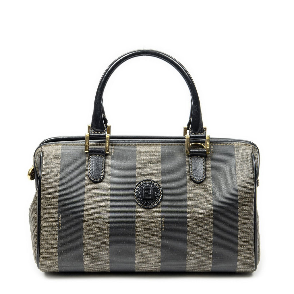Fendi Frame Boston Brown Black Pecan Stripe Canvas Shoulder