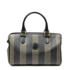 Fendi Frame Boston Brown Black Pecan Stripe Canvas Shoulder