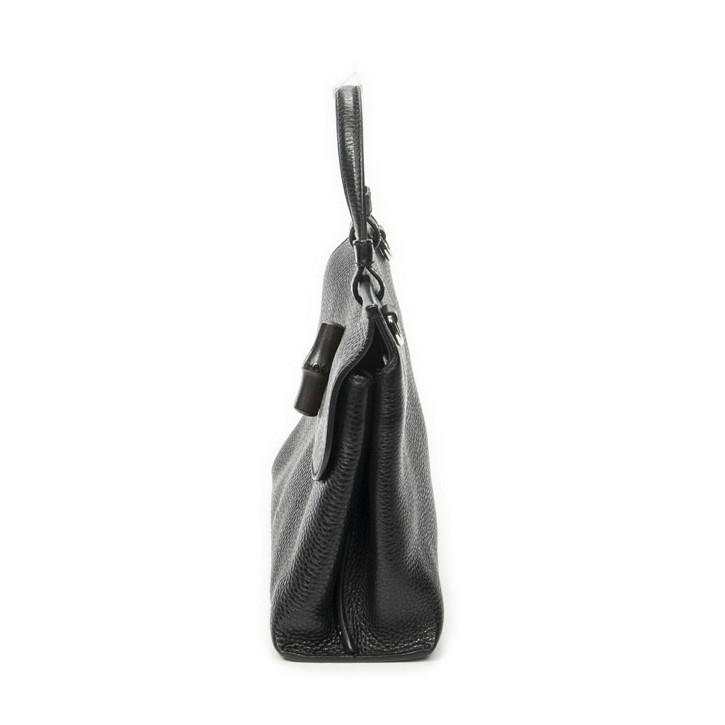 Gucci Small Bamboo Top Handle Flap Black Gray Calfskin Leather — view 3