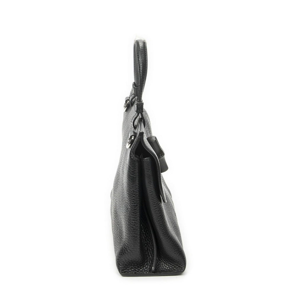 Gucci Small Bamboo Top Handle Flap Black Gray Calfskin Leather — view 4