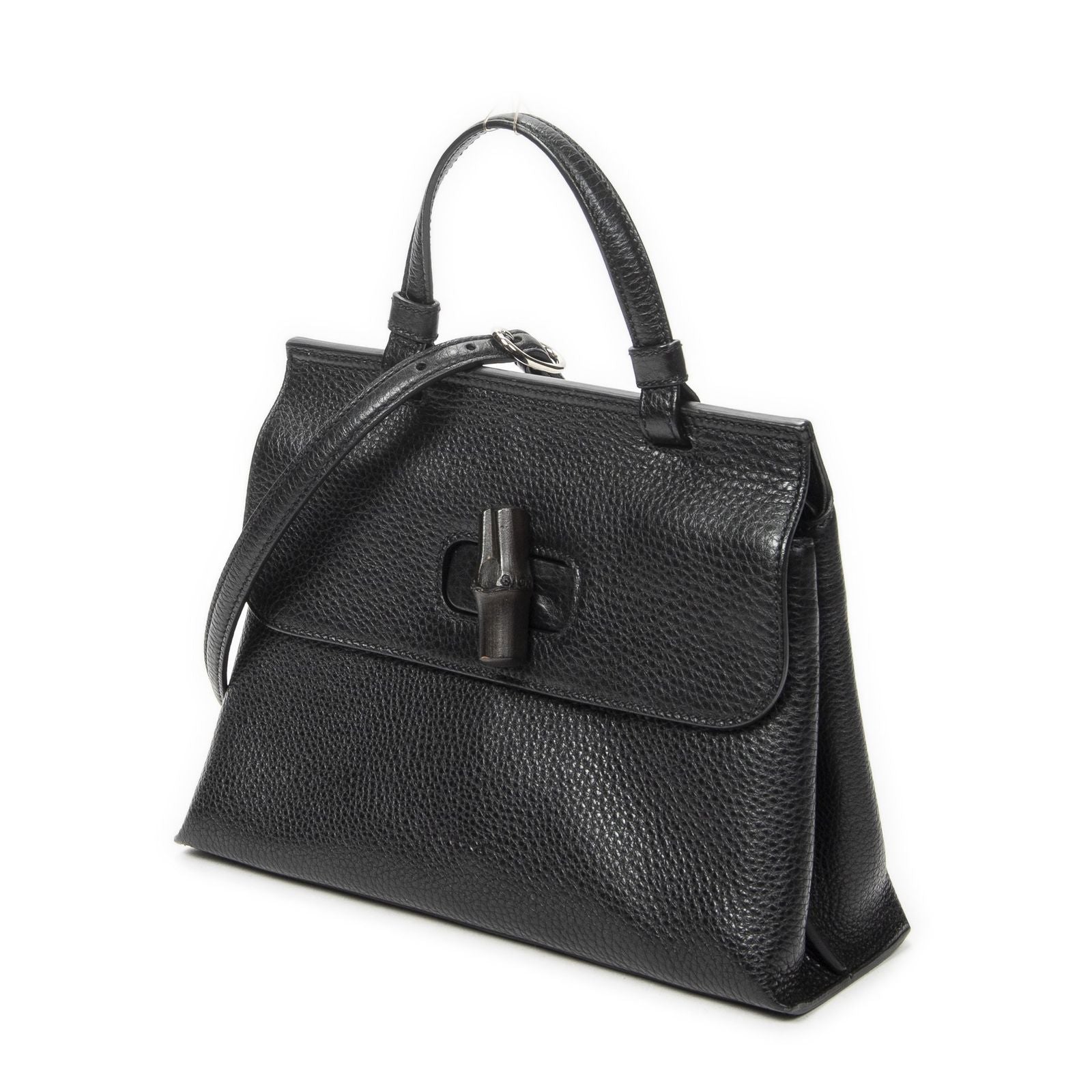 Gucci Small Bamboo Top Handle Flap Black Gray Calfskin Leather — view 2