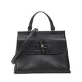 Gucci Small Bamboo Top Handle Flap Black Gray Calfskin Leather