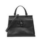Gucci Small Bamboo Top Handle Flap Black Gray Calfskin Leather