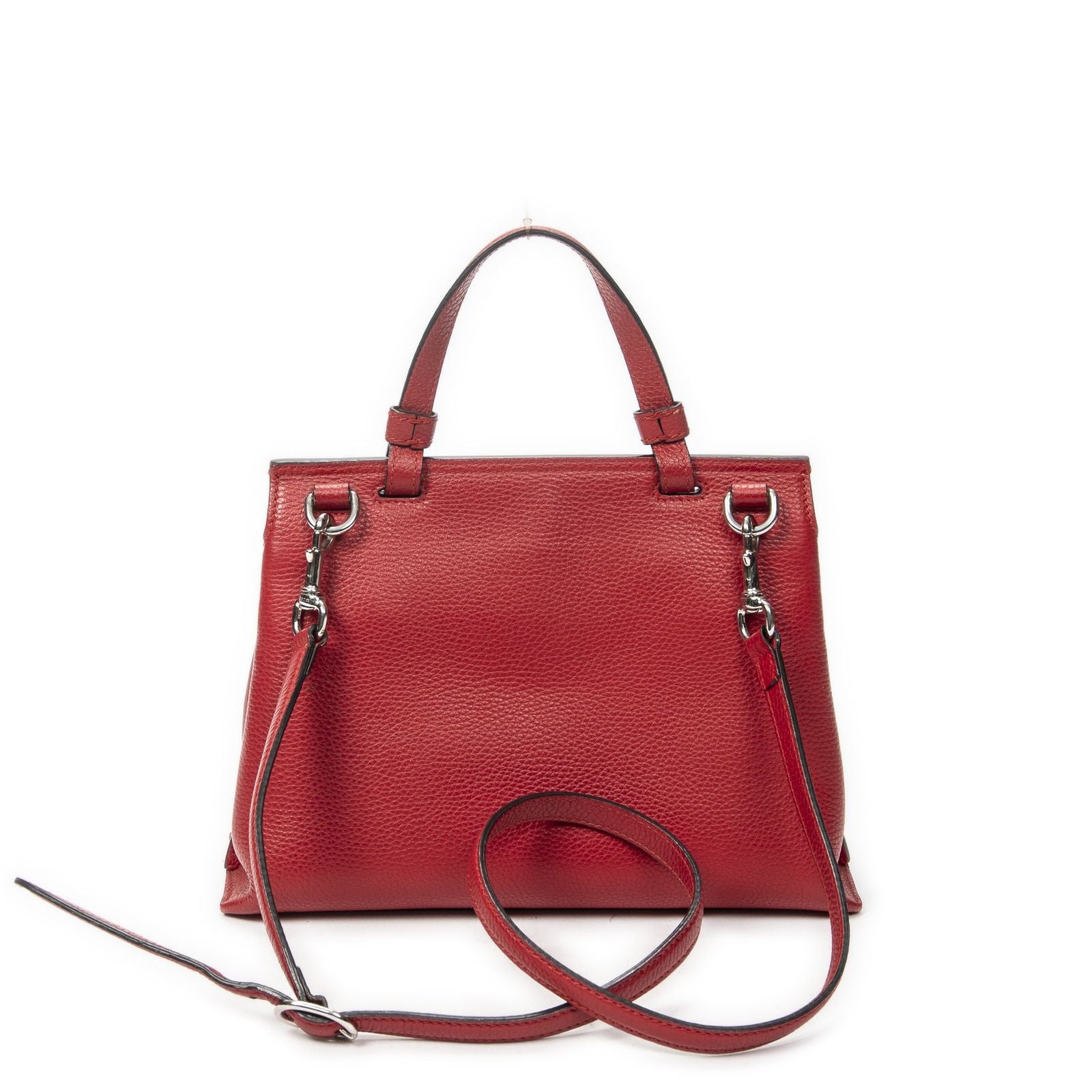 Gucci Small Bamboo Top Handle Flap Red Gray Calfskin Leather — view 5
