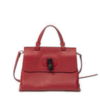 Gucci Small Bamboo Top Handle Flap Red Gray Calfskin Leather