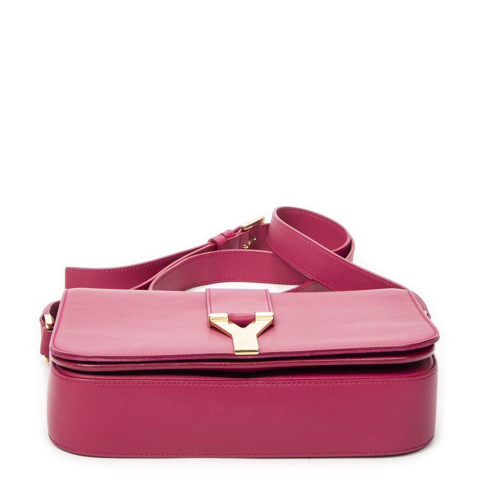 Saint Laurent Line Flap Cross Belt Bag Fuchsia Pink Calfskin Leather — view 6