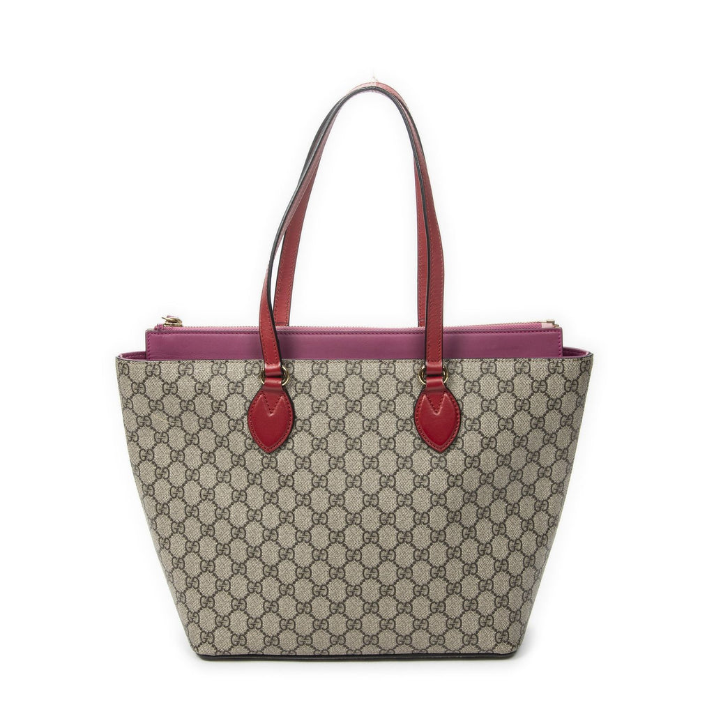Gucci Zip Bucket Tote Beige Pink Red Supreme Canvas