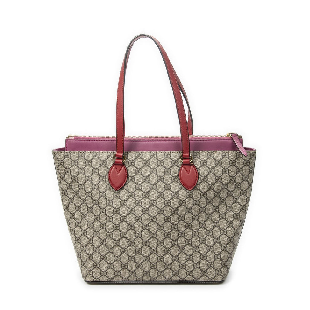 Gucci Zip Bucket Tote Beige Pink Red Supreme Canvas — view 5