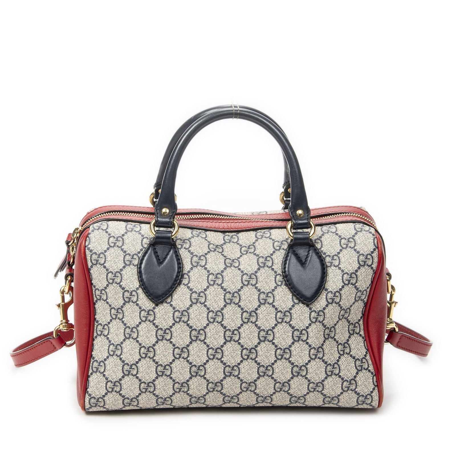 Gucci Small Boston Navy Beige Red Supreme Canvas Messenger