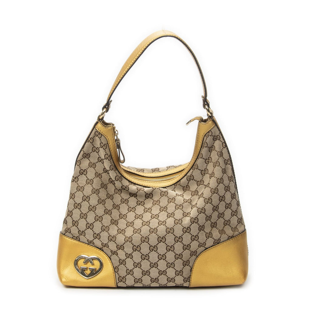 Gucci Brea Heart Hobo Yellow Beige GG Canvas