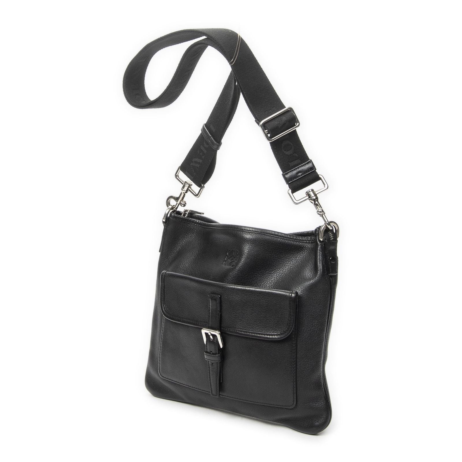 Loewe Anagram Front Pocket Messenger Black Gray Calfskin Leather — view 2
