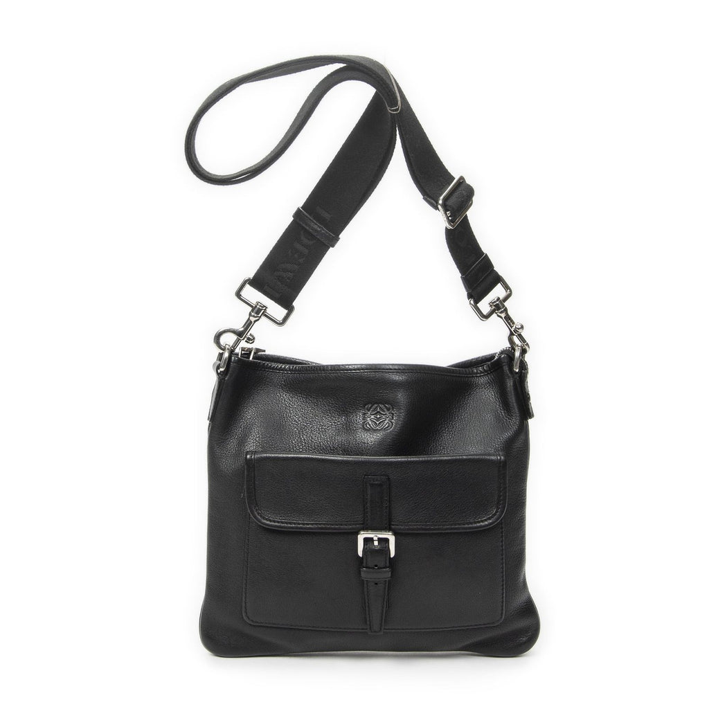 Loewe Anagram Front Pocket Messenger Black Gray Calfskin Leather