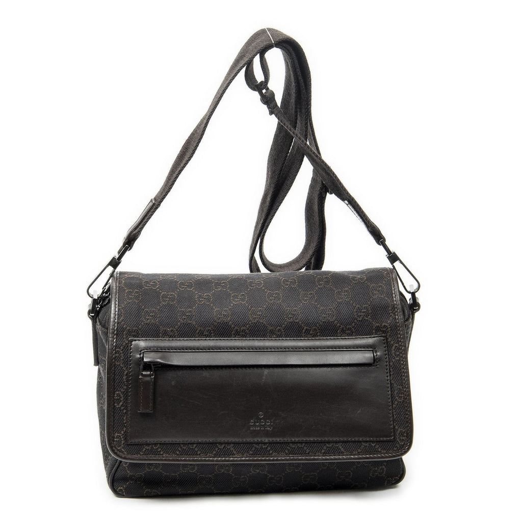 Gucci Front Pocket Flap Crossbody Dark Brown GG Denim Canvas