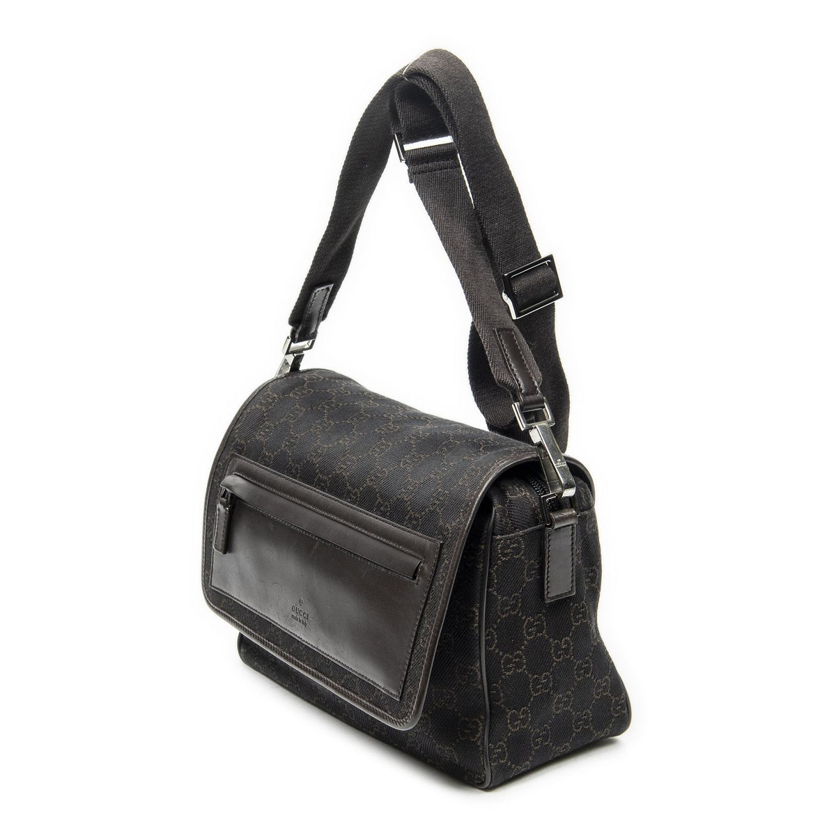 Gucci Front Pocket Flap Crossbody Dark Brown GG Denim Canvas — view 2