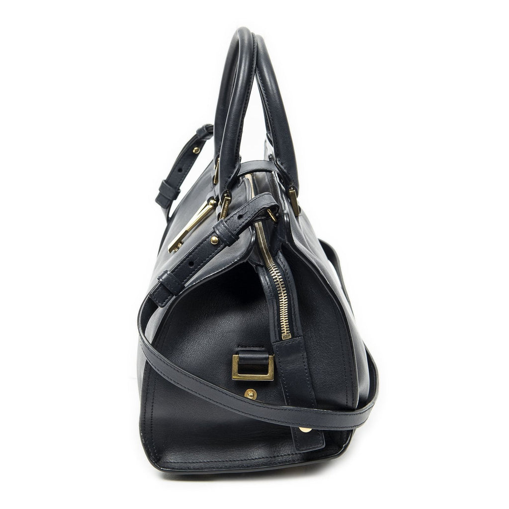 Saint Laurent Small Classic Cabas Navy Calfskin Leather Messenger — view 3