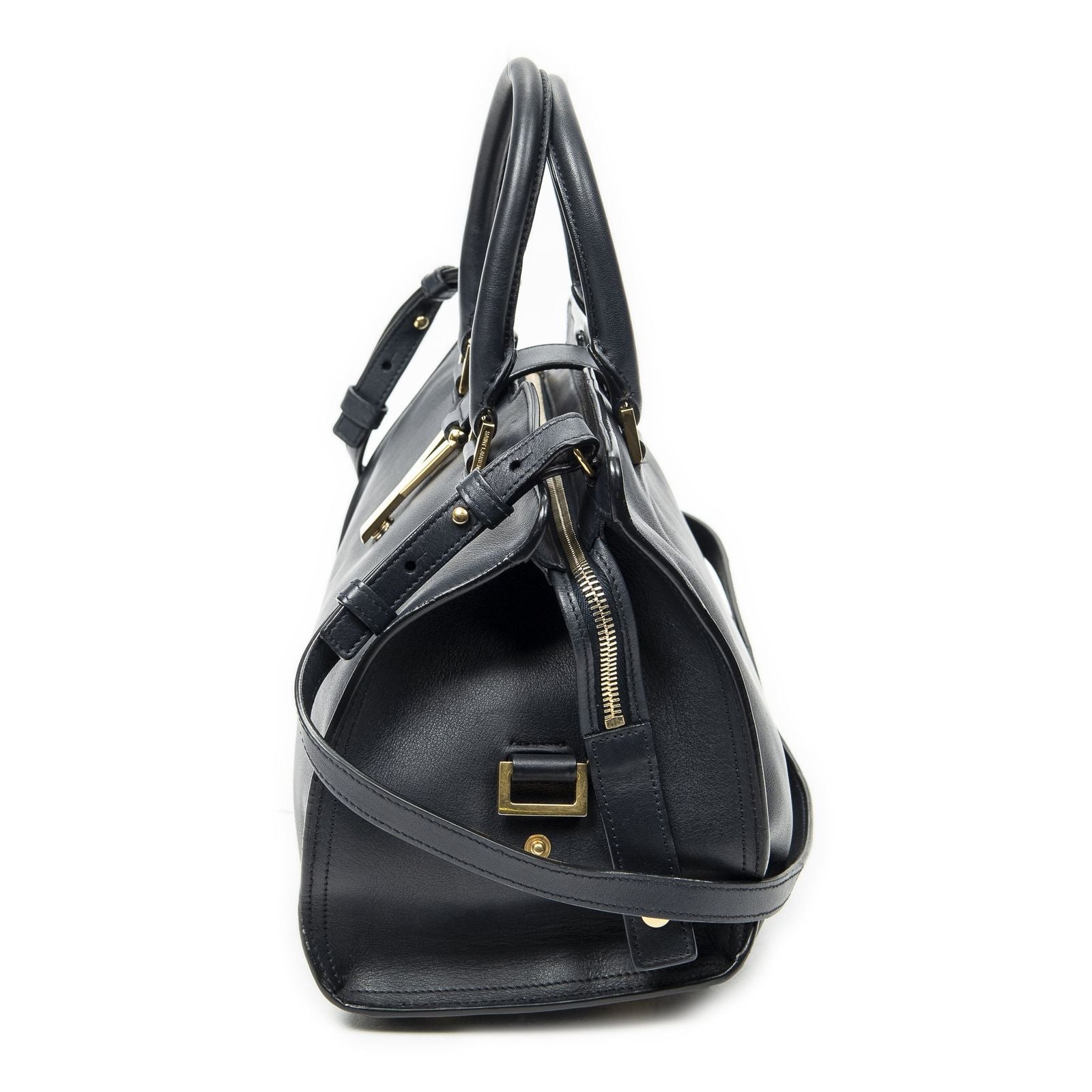 Saint Laurent Small Classic Cabas Navy Calfskin Leather Messenger — view 3