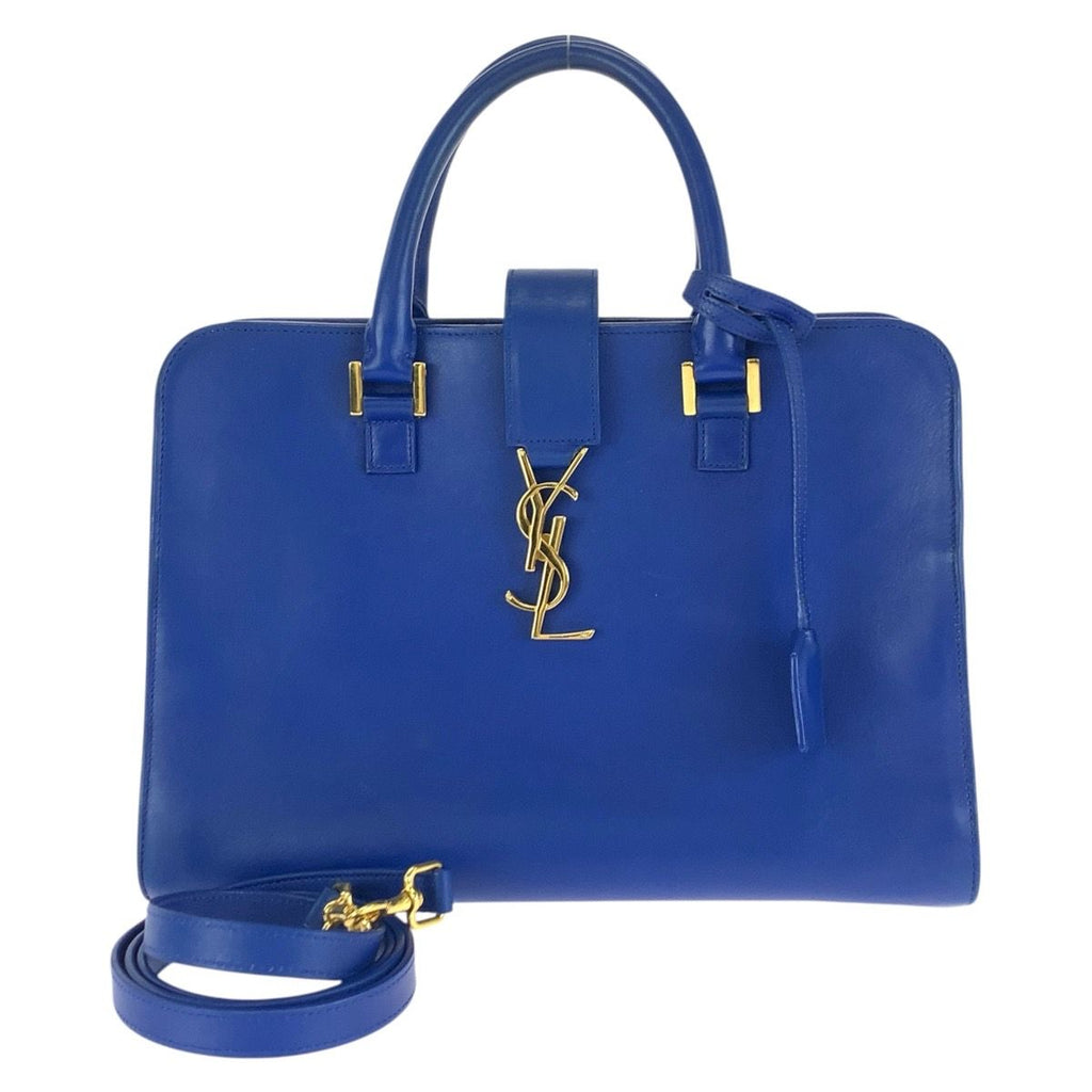 Saint Laurent Paris Monogram Cabas Blue Gold Leather Shoulder