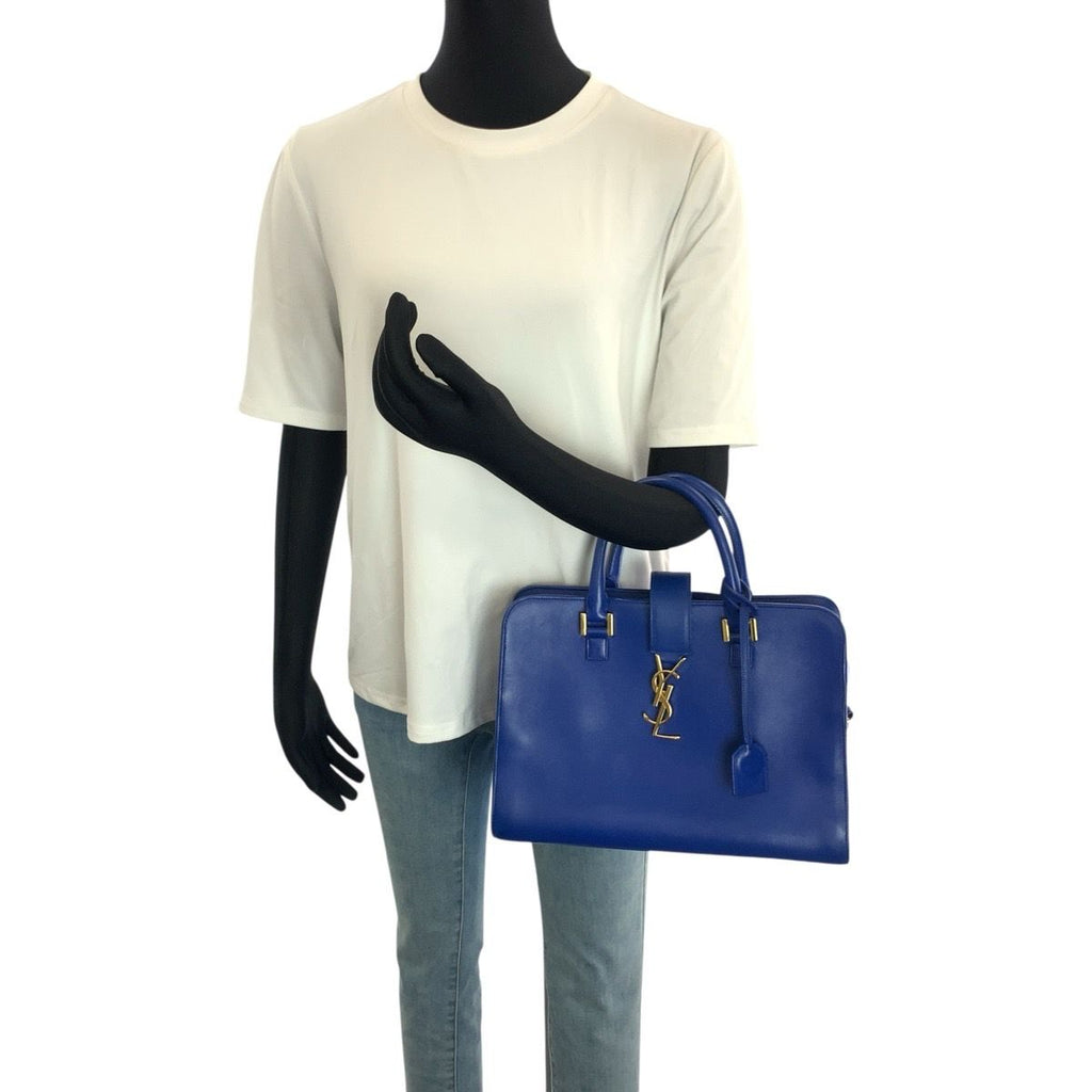 Saint Laurent Paris Monogram Cabas Blue Gold Leather Shoulder — view 7