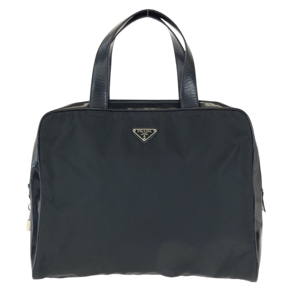 Prada Tessuto Black Silver Nylon Leather Business Briefcase