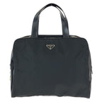 Prada Tessuto Black Silver Nylon Leather Business Briefcase