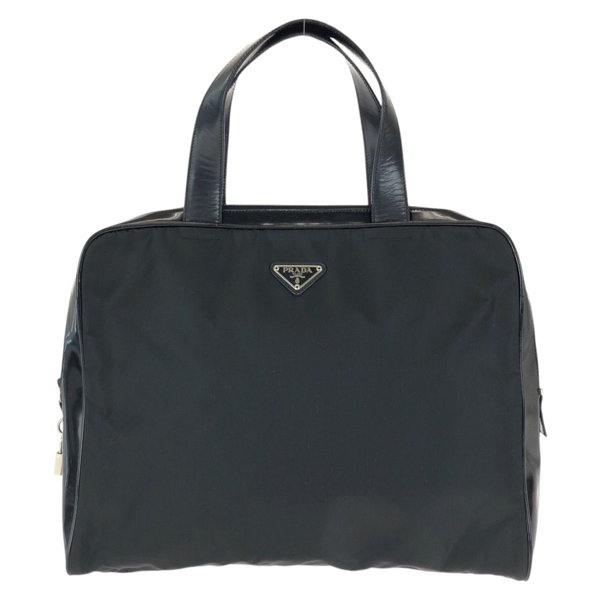 Prada Tessuto Black Silver Nylon Leather Business Briefcase