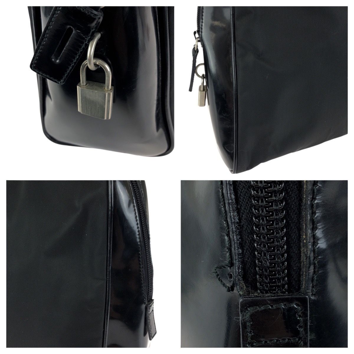 Prada Tessuto Black Silver Nylon Leather Business Briefcase — view 5