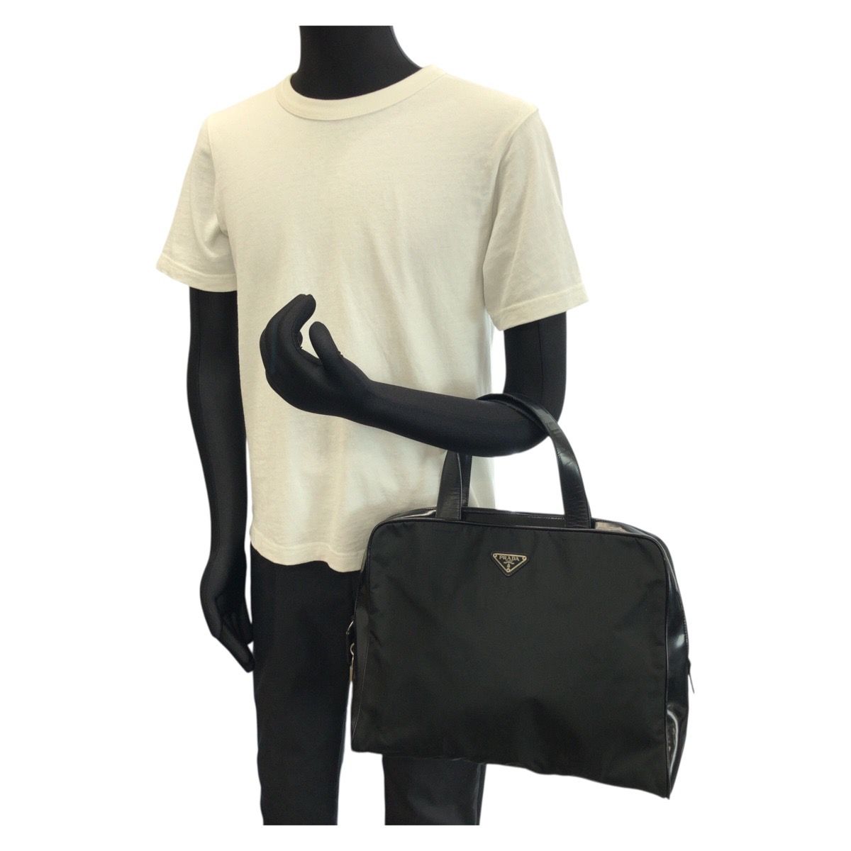 Prada Tessuto Black Silver Nylon Leather Business Briefcase — view 7