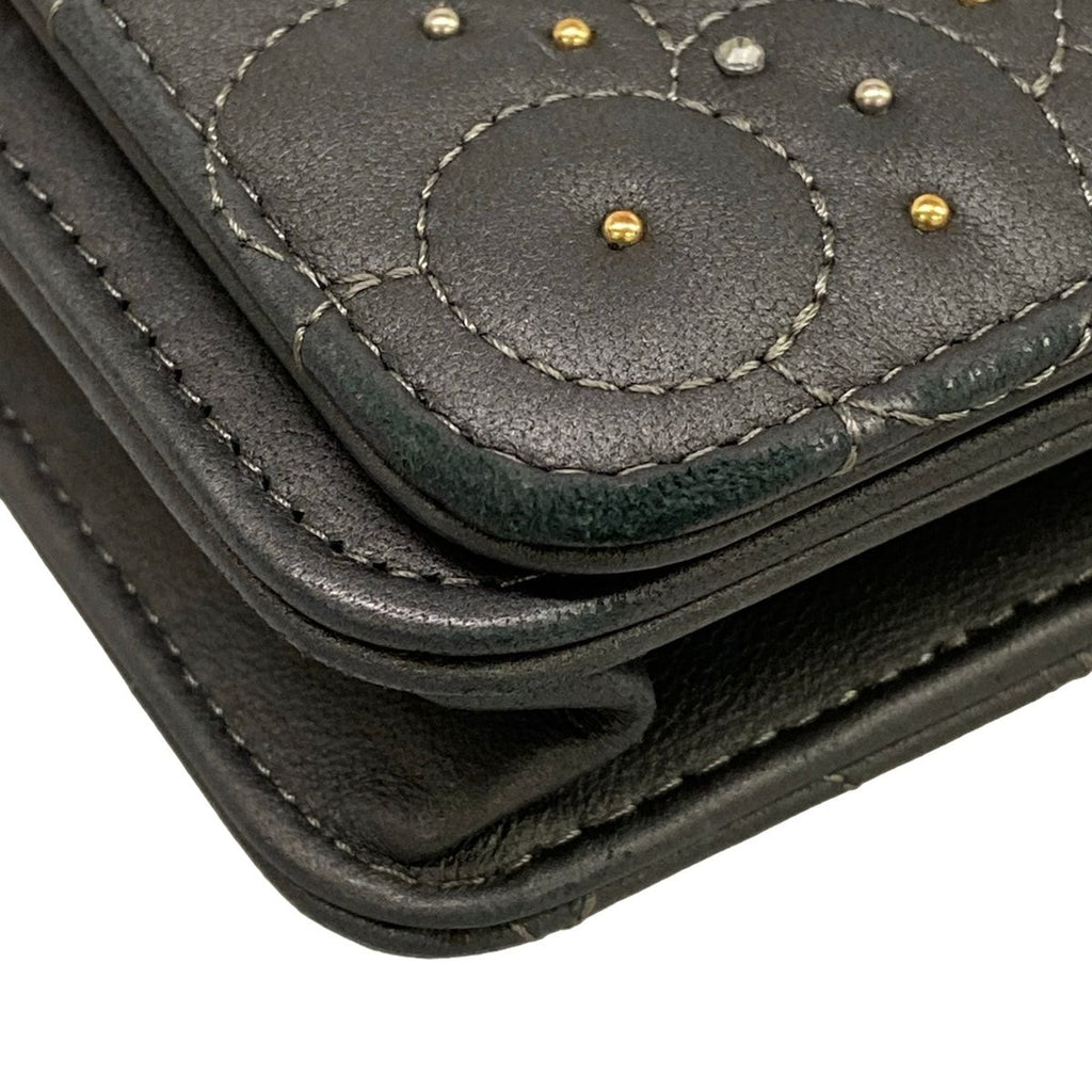 Chanel Wallet Camellia Dark Gray Chain Rhinestone Studs Silver Lambskin — view 7