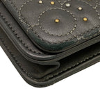 Chanel Wallet Camellia Dark Gray Chain Rhinestone Studs Silver Lambskin — view 7