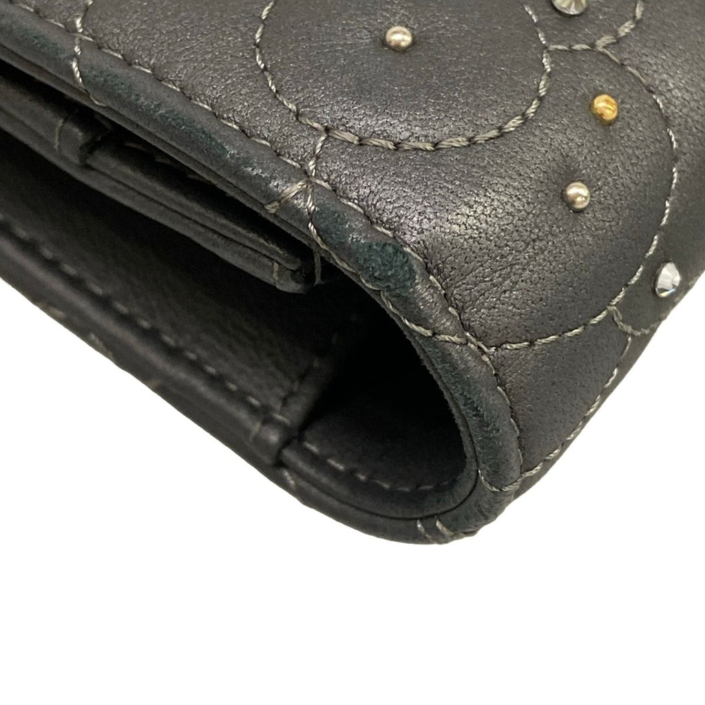 Chanel Wallet Camellia Dark Gray Chain Rhinestone Studs Silver Lambskin — view 8