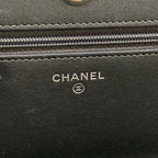 Chanel Wallet Camellia Dark Gray Chain Rhinestone Studs Silver Lambskin — view 6