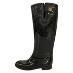 Louis Vuitton Rain Boots Black Long Monogram Pattern Embossed