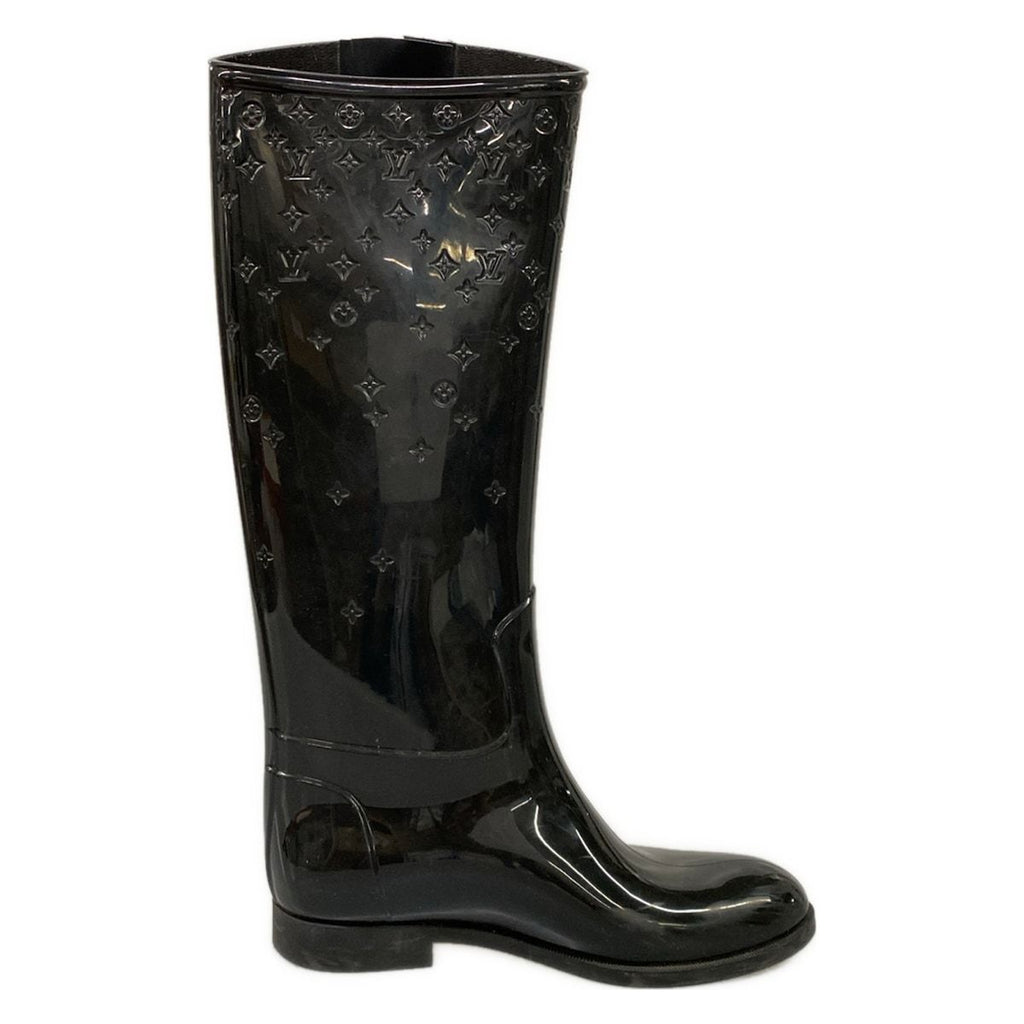 Louis Vuitton Rain Boots Black Long Monogram Pattern Embossed — view 2