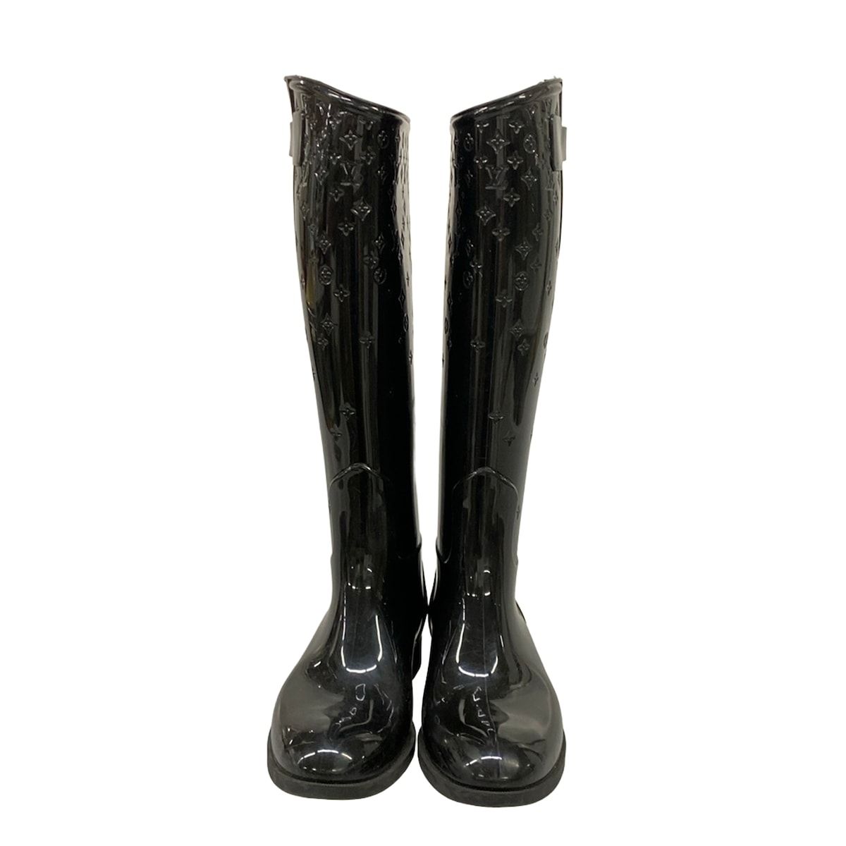 Louis Vuitton Rain Boots Black Long Monogram Pattern Embossed — view 5