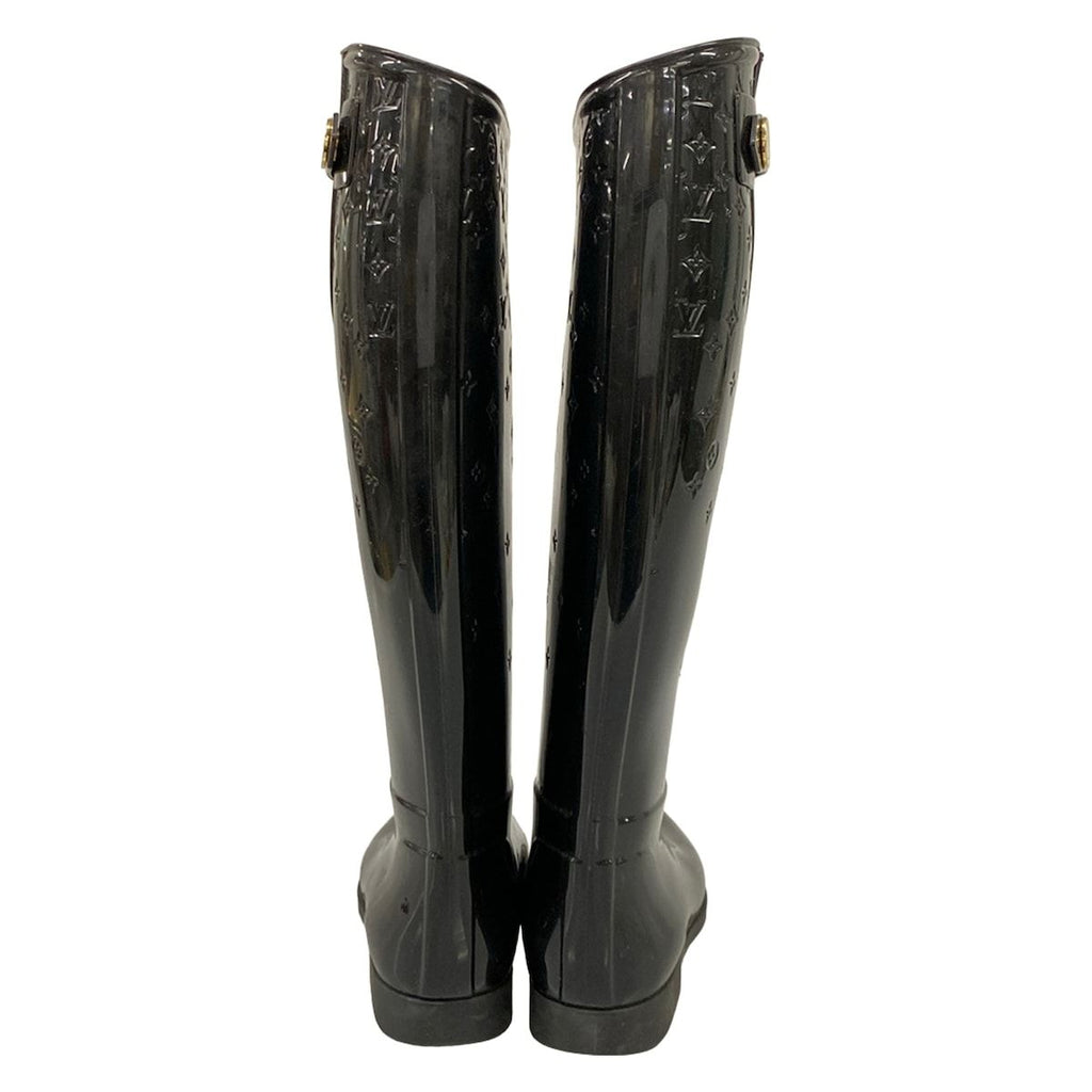 Louis Vuitton Rain Boots Black Long Monogram Pattern Embossed — view 6