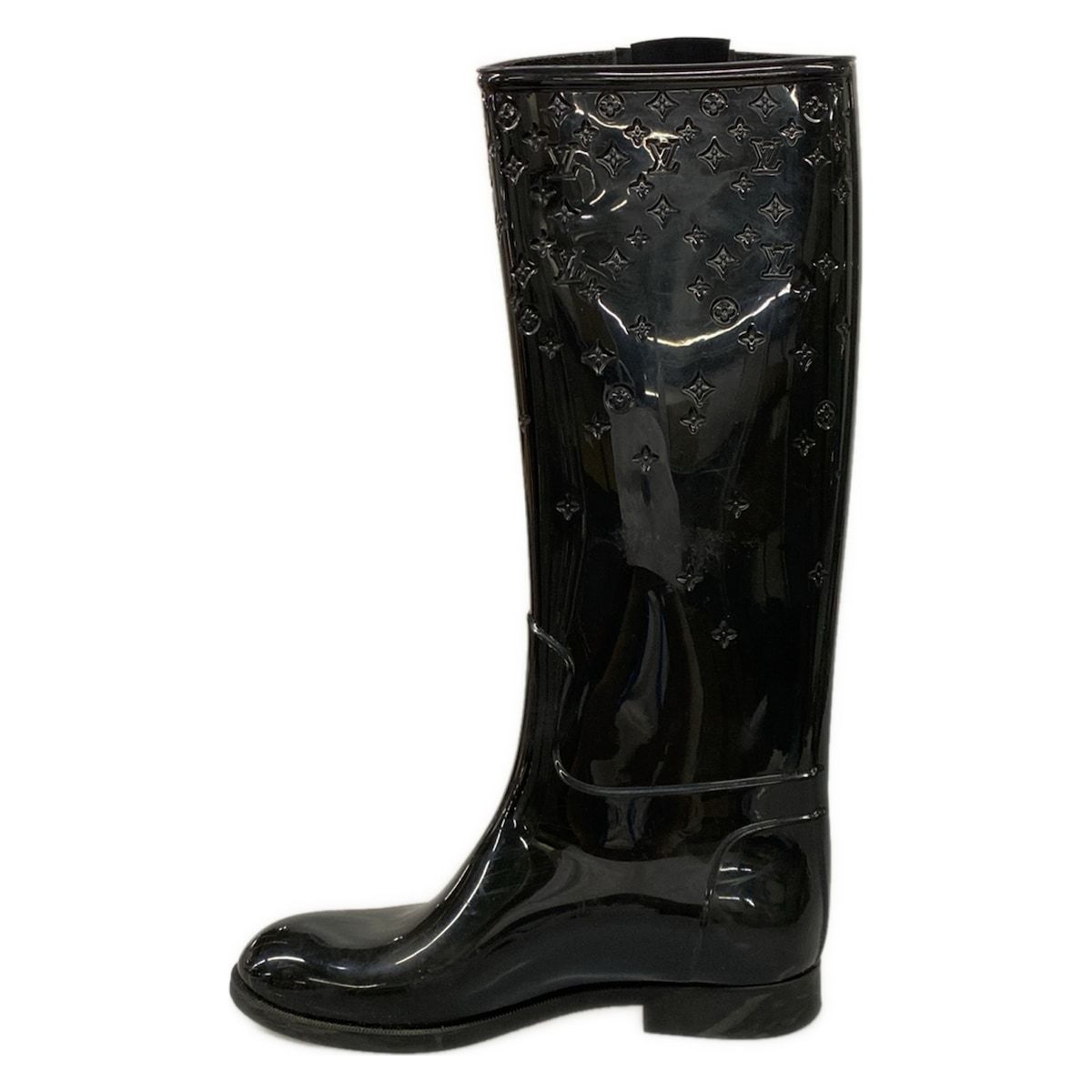 Louis Vuitton Rain Boots Black Long Monogram Pattern Embossed — view 3