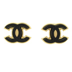 Chanel Earrings CC Logo Gold Black Clear