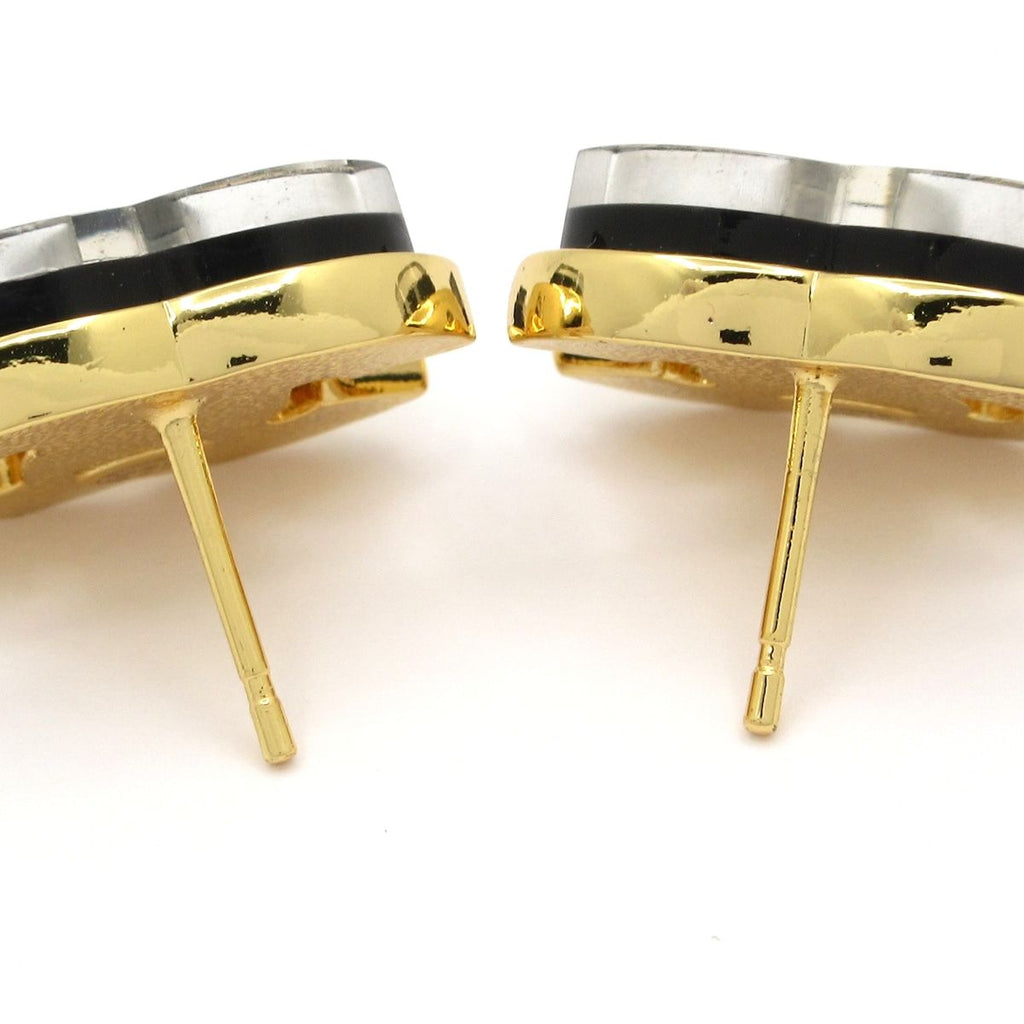 Chanel Earrings CC Logo Gold Black Clear — view 4