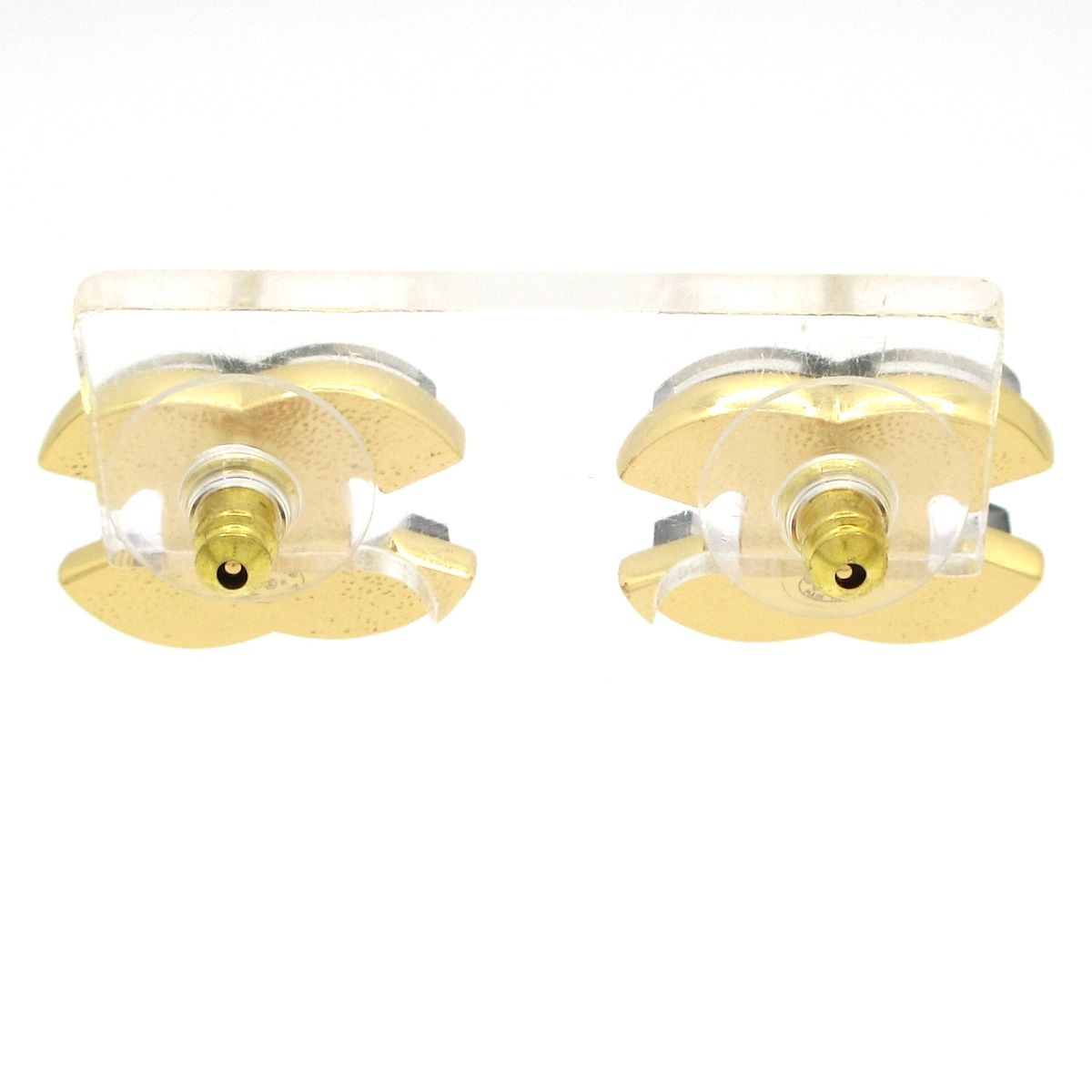 Chanel Earrings CC Logo Gold Black Clear — view 3