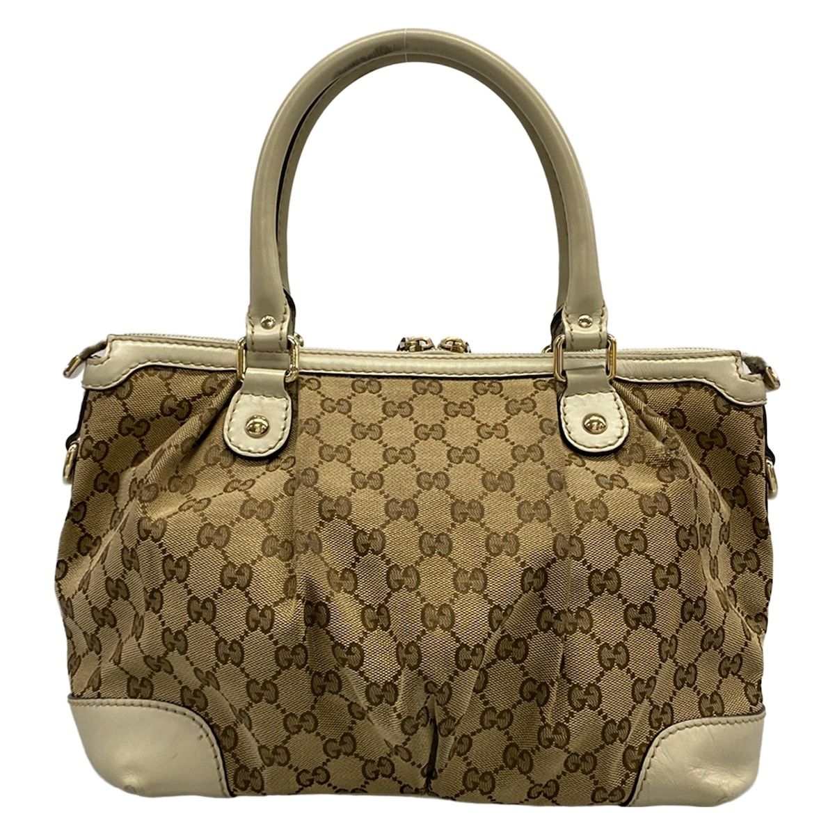 Gucci Handbag Ski GG Pattern Beige Dark Brown Gray Leather — view 3