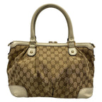 Gucci Handbag Ski GG Pattern Beige Dark Brown Gray Leather — view 3
