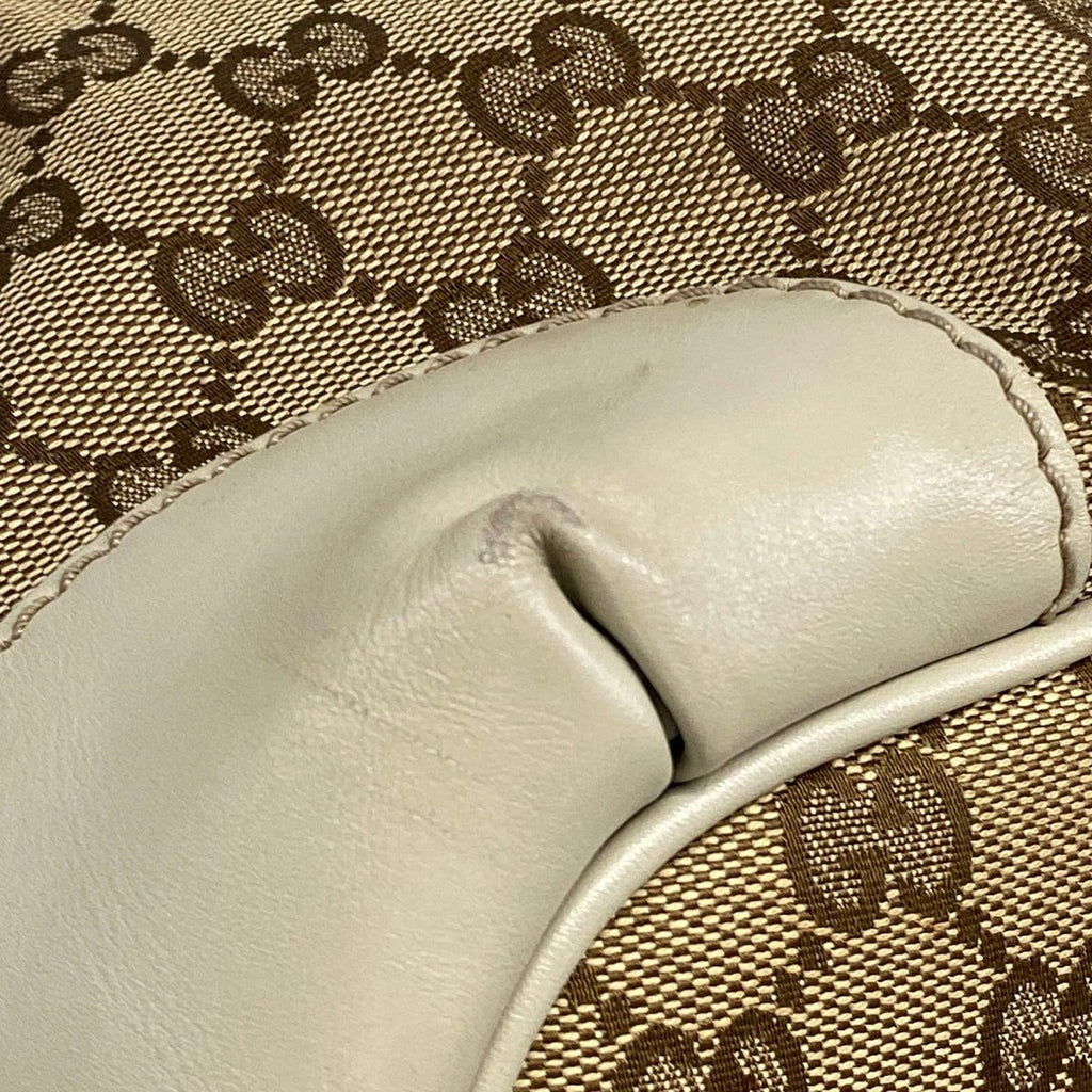 Gucci Handbag Ski GG Pattern Beige Dark Brown Gray Leather — view 6