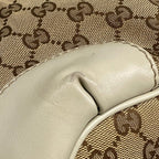 Gucci Handbag Ski GG Pattern Beige Dark Brown Gray Leather — view 6