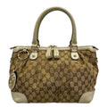 Gucci Handbag Ski GG Pattern Beige Dark Brown Gray Leather