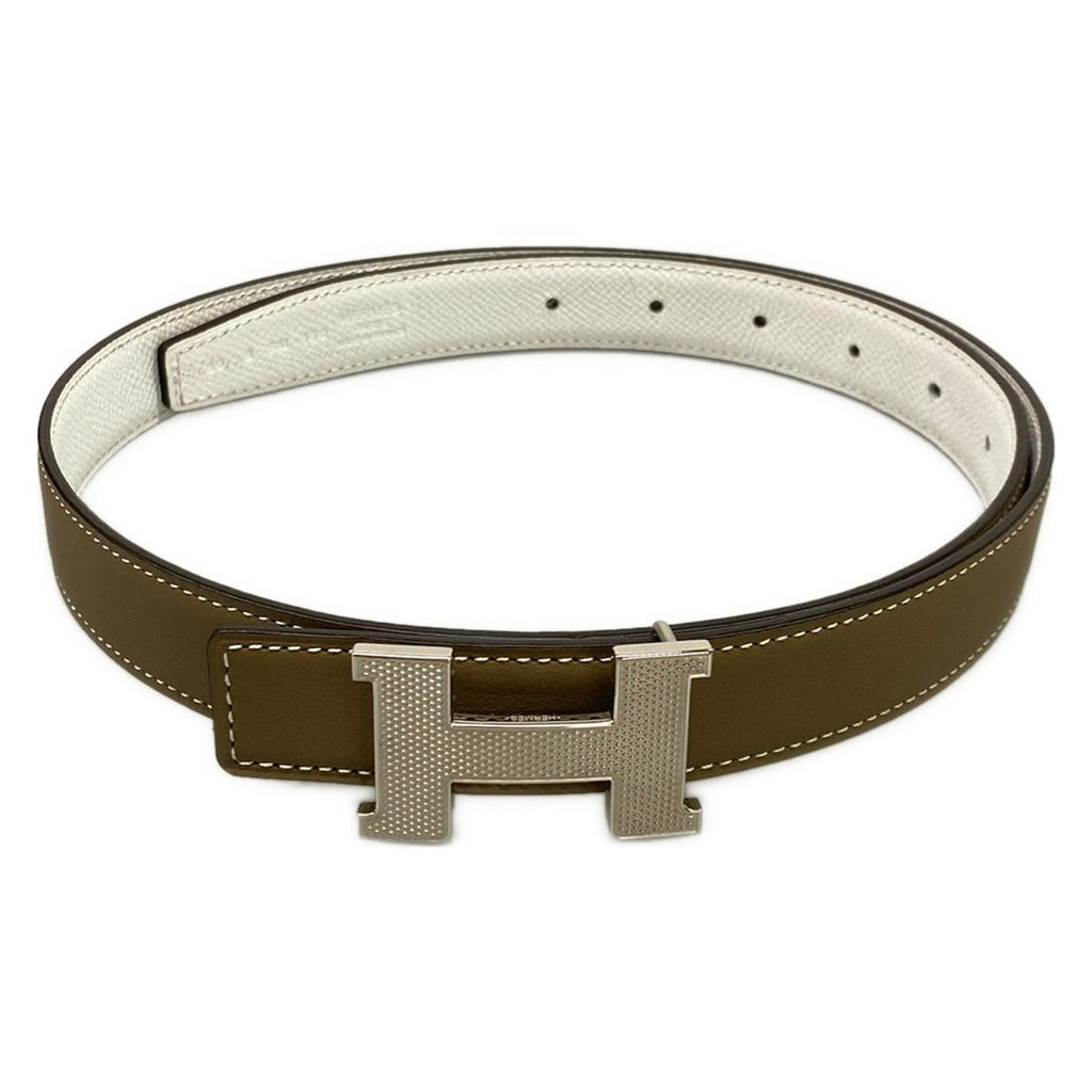 Hermes Belt 80 Constance Etoupe White Guilloche Silver