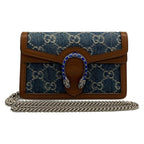 Gucci Shoulder Bag Dionysus GG Pattern Navy Ivory Dark Brown Chain Leather