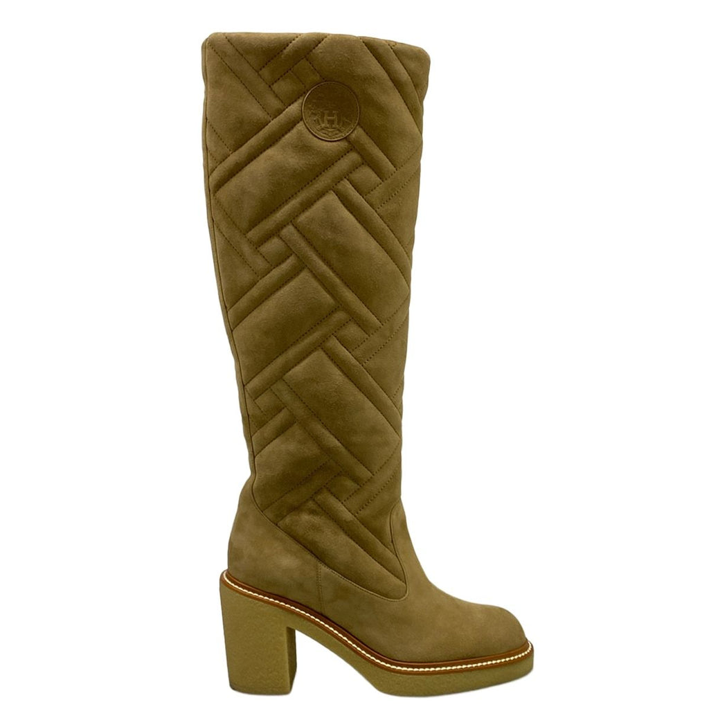 Hermes Long Boots 37 Fjord Exlibris Khaki Quilted — view 4